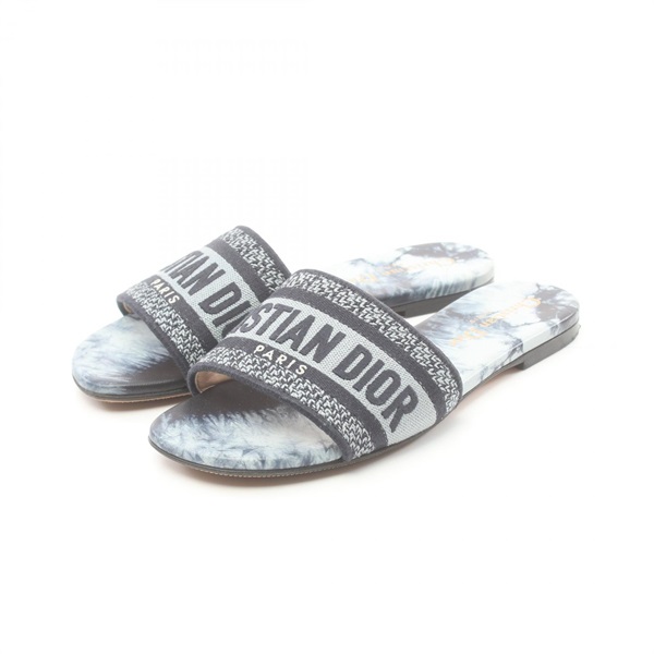Dior Dway Sandals shoes flat canvas Navy Blue Used Women logo size 35