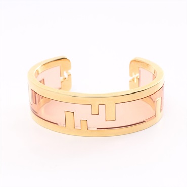 FENDI O'lock Bracelet Bangle Gold Plated Pink Used Women