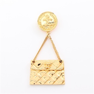 CHANEL COCO Mark Matelasse Brooch Gold Plated Used Women CC