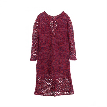 CHANEL one piece Dress #36 long sleeves P49313K06205 cotton Red Navy Used