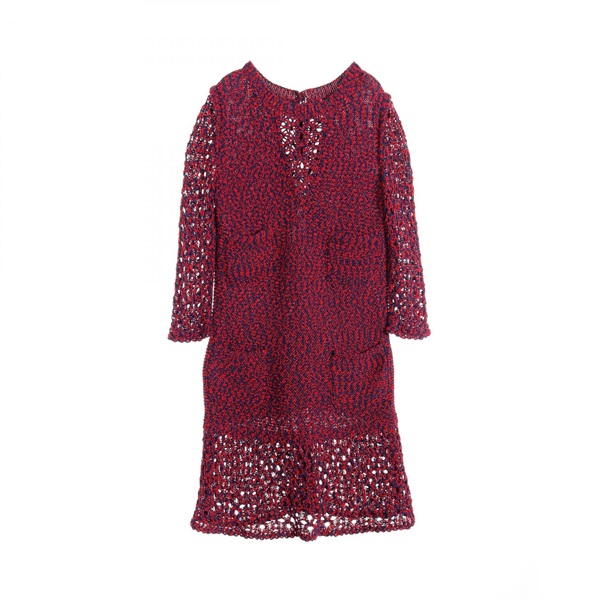 CHANEL one piece Dress #36 long sleeves P49313K06205 cotton Red Navy Used
