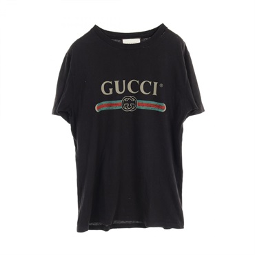 GUCCI T-shirts Tops 457095 cotton Black Mulch color Used Women logo size XS