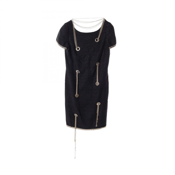 CHANEL COCO Mark one piece dress #36 P33030V23365 silk Nylon Navy black Used