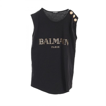 BALMAIN Tank top sleeveless tops cotton Black Used Women size L logo