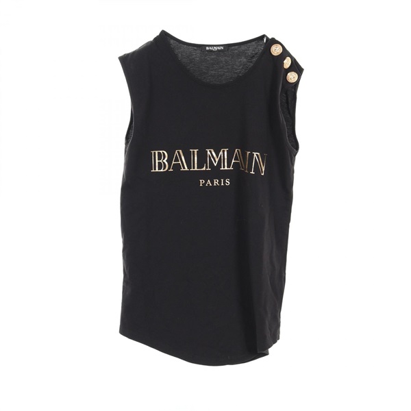BALMAIN Tank top sleeveless tops cotton Black Used Women size L logo