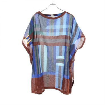 HERMES blouse #TU short sleeves cotton Brown Blue Multicolor Used