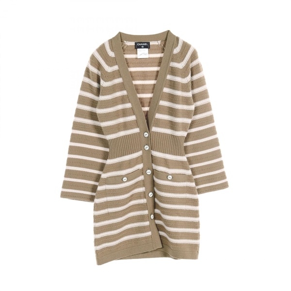 CHANEL CC cardigan P51639K06641 cashmere Brown White Used Women Coco #36