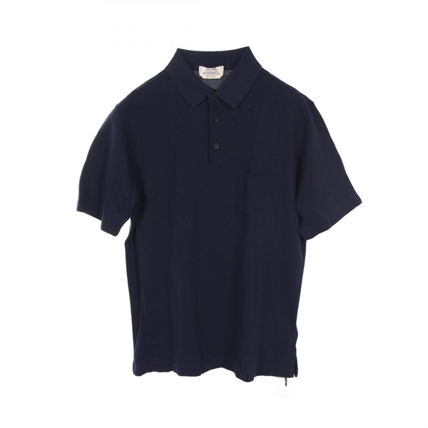 HERMES Polo shirt short sleeves XL size cotton Navy mens
