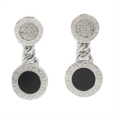 BVLGARI Pierced earrings K18 WG White Gold Diamond Clear Black Used