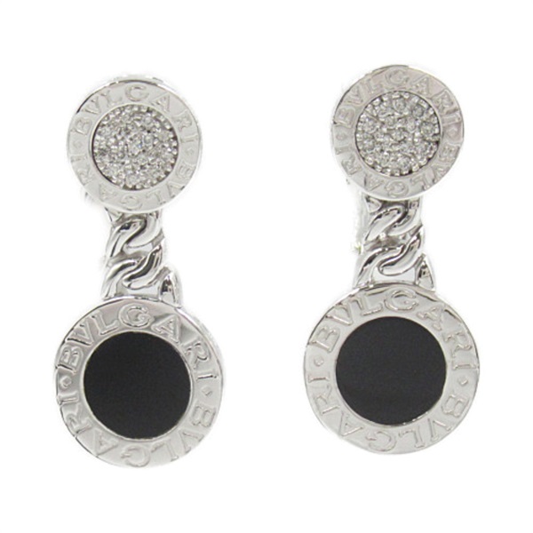 BVLGARI Pierced earrings K18 WG White Gold Diamond Clear Black Used