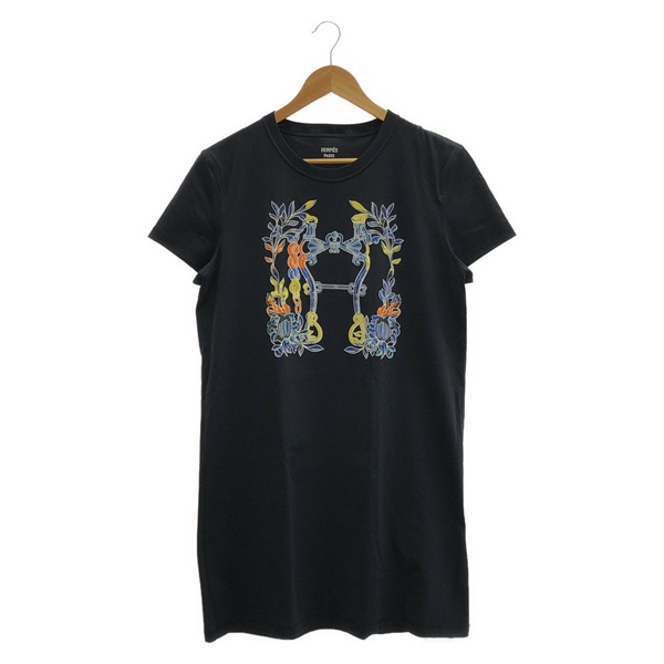 HERMES Hermes Dress short sleeve T-shirt #42 cotton Black Used