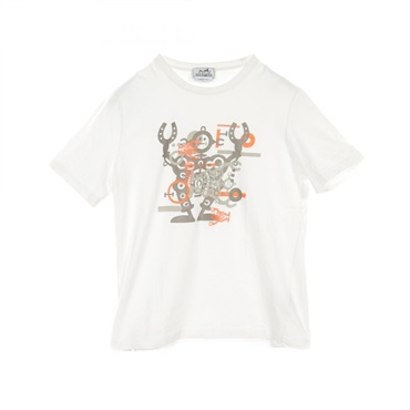 HERMES Hello Mr. Farrier T-shirt cotton White Gray Orange Used mens size M
