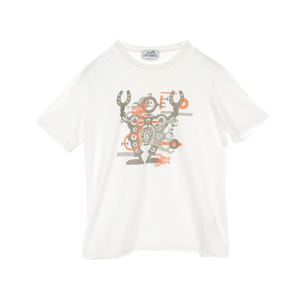 HERMES Hello Mr. Farrier T-shirt cotton White Gray Orange Used mens size M