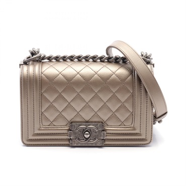 CHANEL Boy Small Matelasse Shoulder Bag A67085 leather Grained calfskin Gold CC