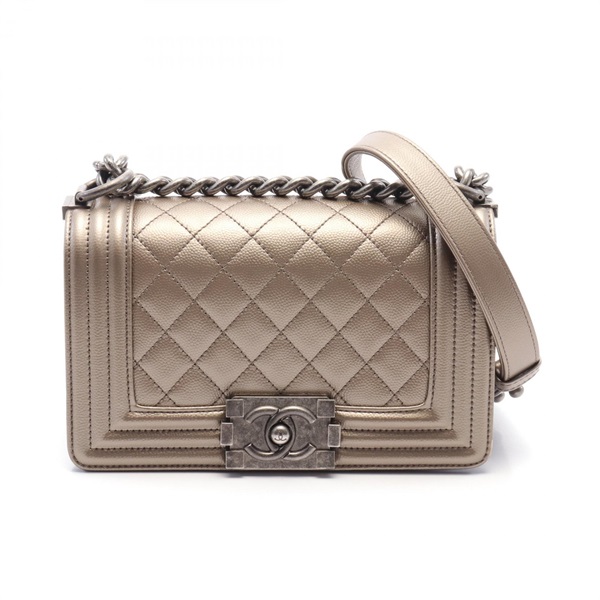 CHANEL Boy Small Matelasse Shoulder Bag A67085 leather Grained calfskin Gold CC