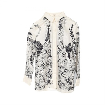 HERMES JUNGLE LOVE blouse silk White Black Used Women #34