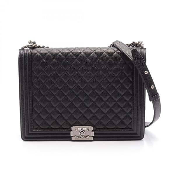 CHANEL Boy Chanel Large Matelasse Shoulder Bag A67087 Grained calfskin Black CC