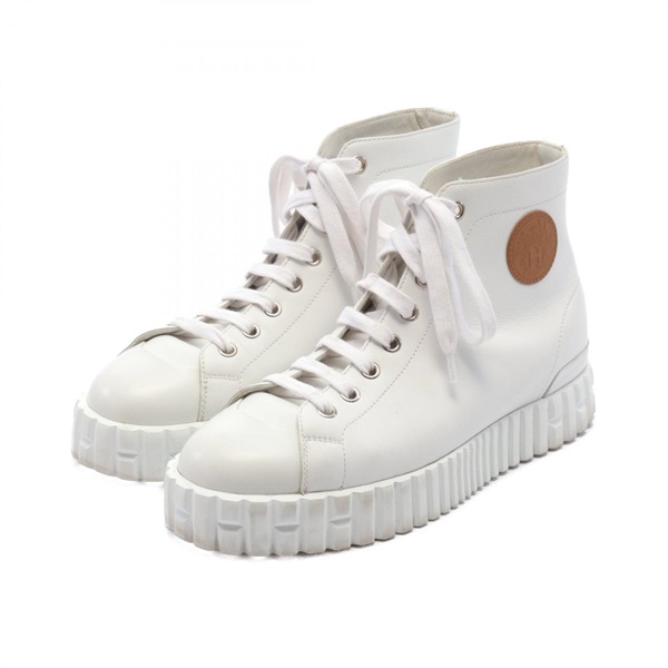 HERMES sneakers shoes #37.5 high-cut lace-up leather White Brown Used