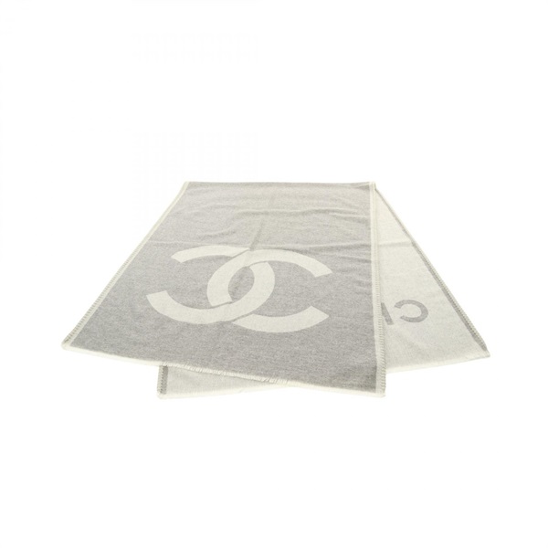 CHANEL COCO Mark Stall Scarf cashmere Gray Used Women CC