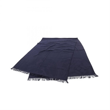 HERMES New Libris Stole wrap shawl silk cashmere Navy Used Women