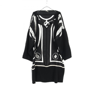 HERMES Dress #38 silk wool Black White Used Women