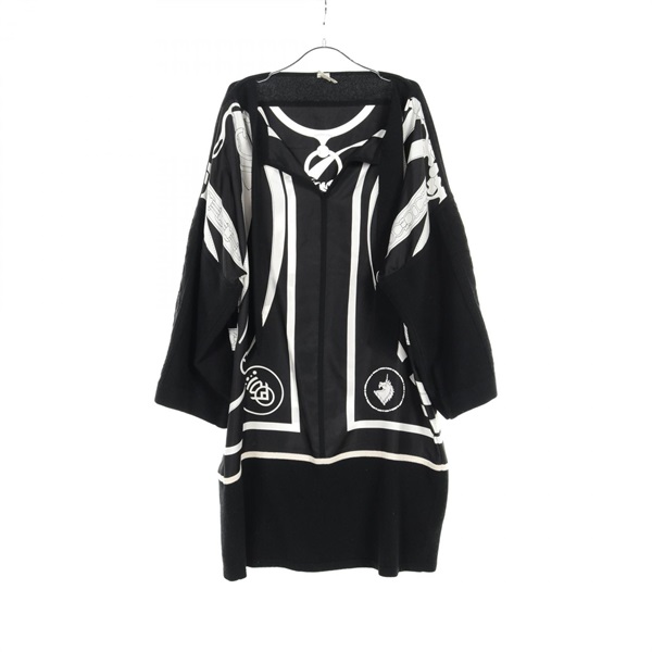 HERMES Dress #38 silk wool Black White Used Women