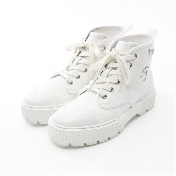 HERMES Itineraire high top short boots shoes #38 H241177Z canvas White Used