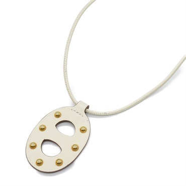 HERMES Chaine d'Ancre GM Necklace Pendant Swift leather White Used U GHW women