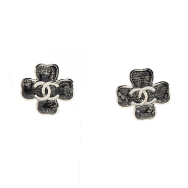 CHANEL COCO Mark Pierced earrings Stainless Steel Silver Black Used CC women