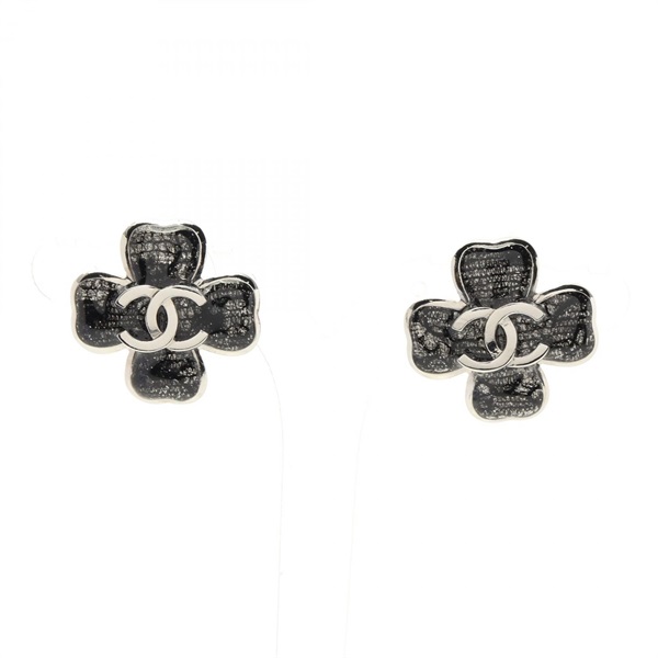 CHANEL COCO Mark Pierced earrings Stainless Steel Silver Black Used CC women