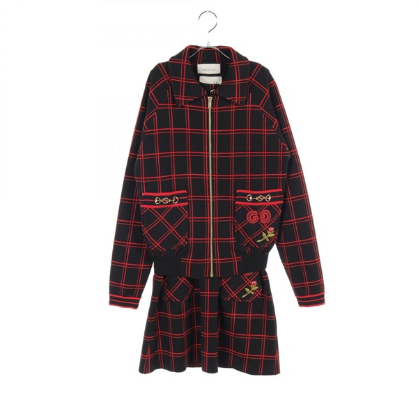 GUCCI Horsebit hardware GG patch suit dress XS 579808/579810 wool Black Red Used