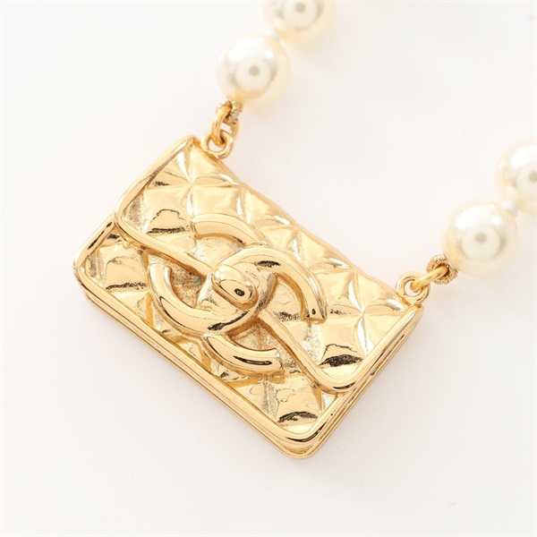 CHANEL Matelasse Necklace Pendant Gold Plated Artificial pearl White Used women