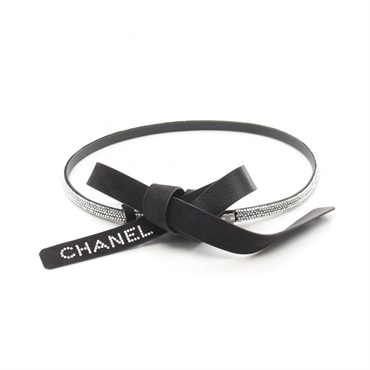 CHANEL belt Suede Lambskin sheep leather Black Clear Used Women
