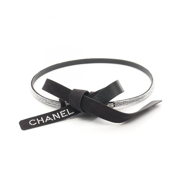 CHANEL belt Suede Lambskin sheep leather Black Clear Used Women