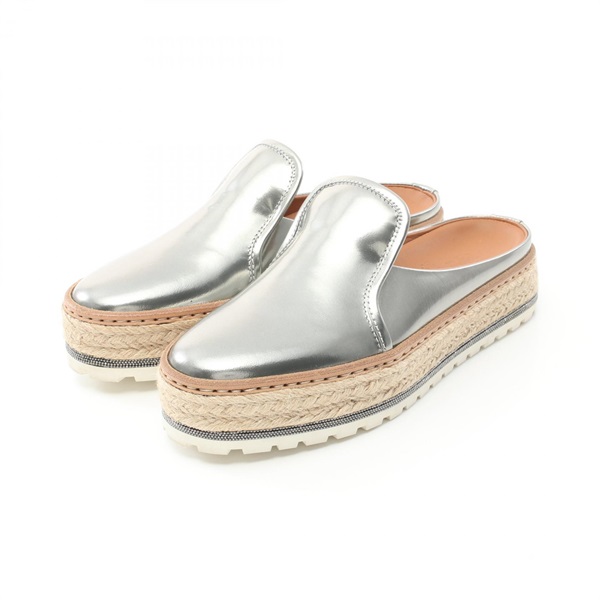 Brunello Cucinelli shoes sandal flat leather Silver Used Women size 36