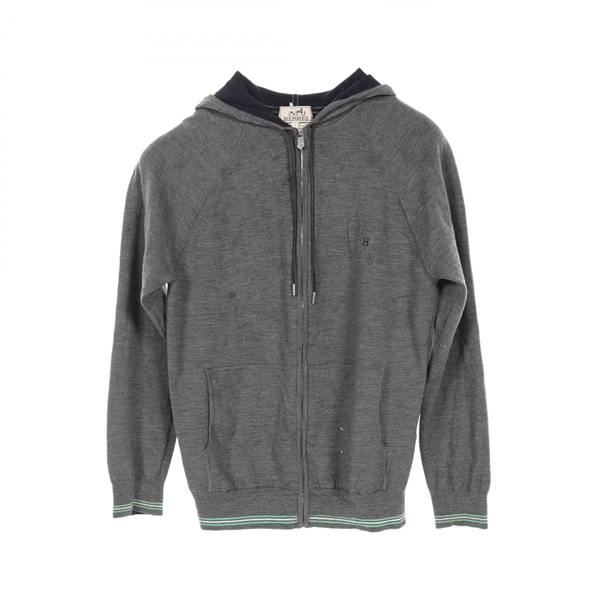 HERMES Hoodie S size zip up wool cashmere Gray Used