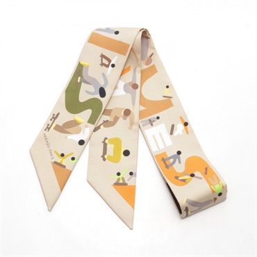 HERMES Twilly FIGURES LIBRES Scarf silk Beige Orange Multicolor Used Women