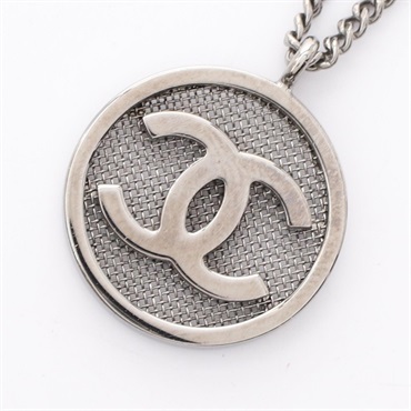 CHANEL COCO Mark Mesh Necklace Pendant Stainless Steel Used women CC
