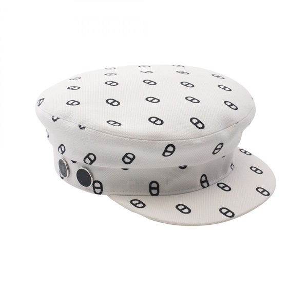 HERMES Vauban Chaine d'Ancre hats cap cotton White Navy White Used Women size 57