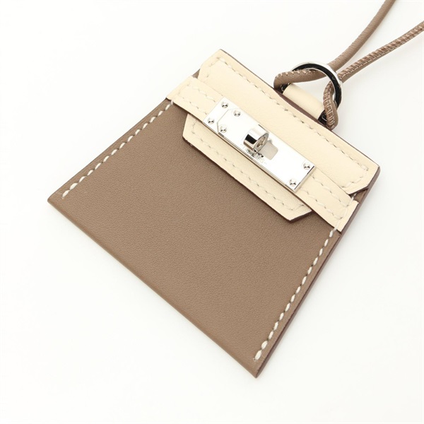 HERMES Mont Petit Kelly GM Necklace SS Swift leather Brown White Used women SHW