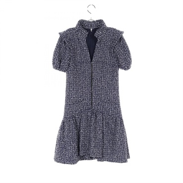 CHANEL Front zip Dress P51007V38054 cotton polyester Navy White Used Women