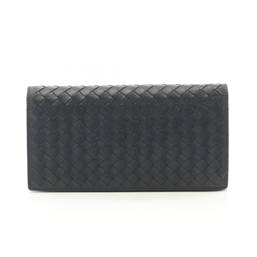 BOTTEGA VENETA Intrecciato Bifold purse wallet leather Navy Used