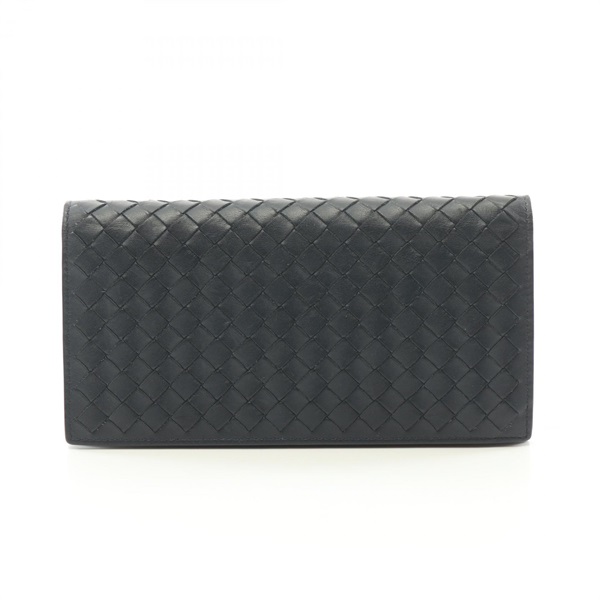 BOTTEGA VENETA Intrecciato Bifold purse wallet leather Navy Used