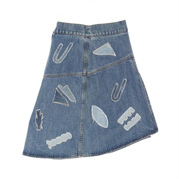 CHANEL COCO Mark button skirt P61825 cotton Blue Used Women size 34