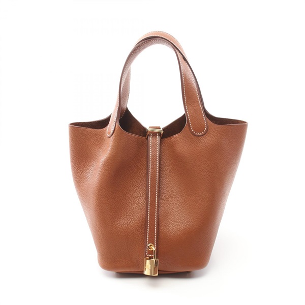 HERMES Picotin Lock PM Hand bag W Barenia leather Brown Gold Used GHW
