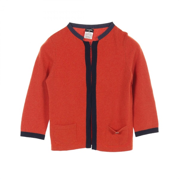 CHANEL cardigan knitwear #38 P40668K03010 cashmere Orange Navy Used