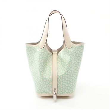 HERMES Picotin Lock PM Hand bag U Swift leather Beige Green Blue Nata Used SHW