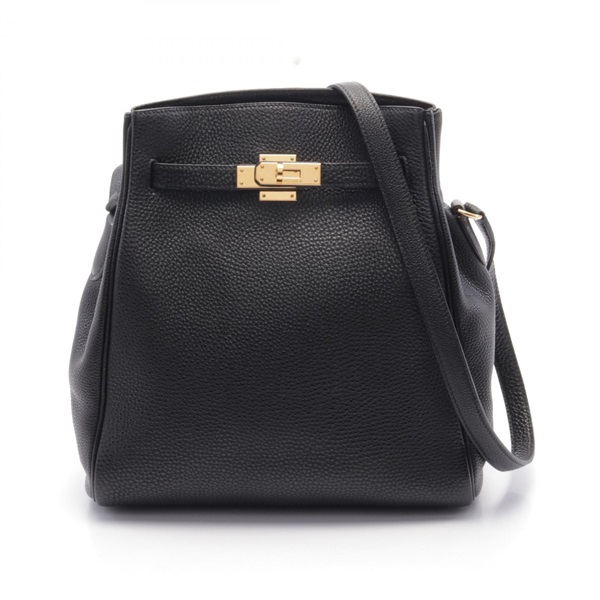 HERMES Kelly Sports MM Shoulder crossbody Bag E Fjord leather Black Used GHW