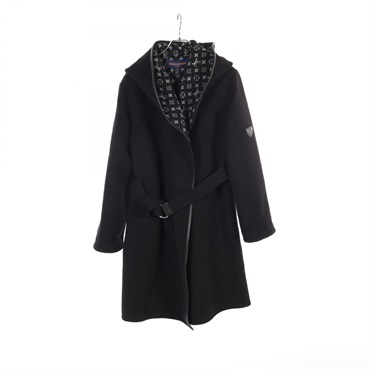 LOUIS VUITTON Monogram hooded wrap coat RW191W QWE FGCO40 wool Black Used Women