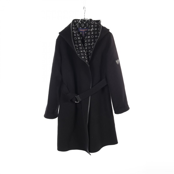 LOUIS VUITTON Monogram hooded wrap coat RW191W QWE FGCO40 wool Black Used Women